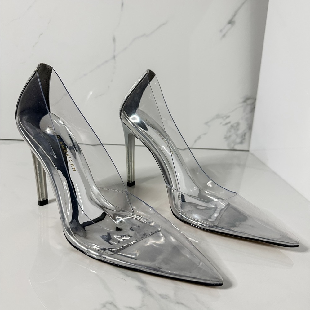 Good American Metallic Silver Heels